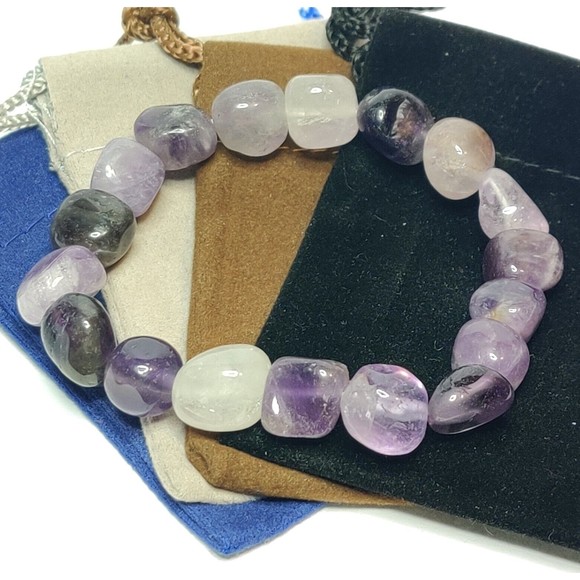 Chevron Amethyst elastic natural stone bracelet  including felt pouch-NB03 - Picture 11 of 16